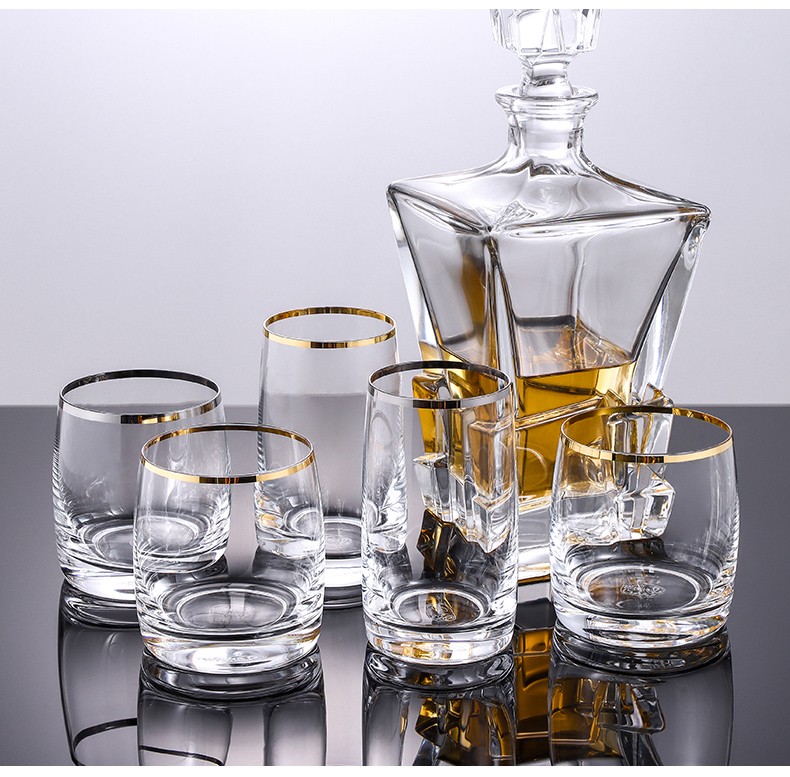 crystalex莱克斯捷克进口无铅水晶杯玻璃水杯描金啤酒杯威士忌杯酒具