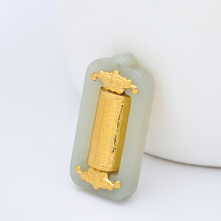 金镶玉转运筒吊坠 白玉墨玉时来运转挂坠 高级感 送妈妈送老婆送女友