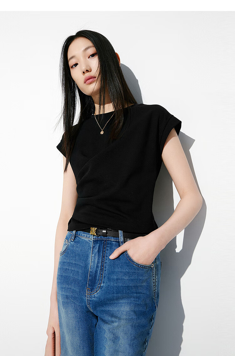 Taipingniao Women's Short-Sleeve T-Shirt, Summer Fit, Simple Style, Commuter Top with Twist Tie, White, Size M 13