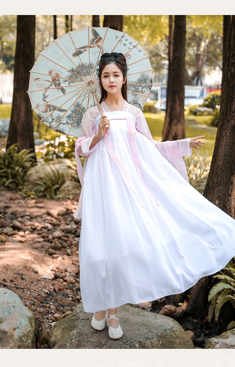 汉服古装衣服女齐胸襦裙传统装扮汉唐改良古装古风清新飘逸日白色裙不