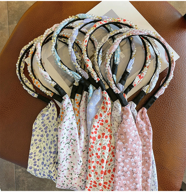 发箍带飘带夏季碎花头箍薄款法式编发发带女绑发丝带