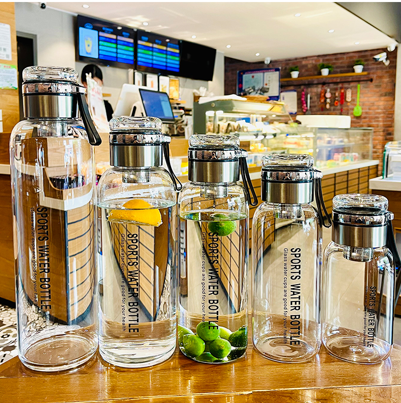 男士玻璃杯带盖喝水杯大容量2000ml茶水分离泡茶杯便携杯子玻璃盖喝水