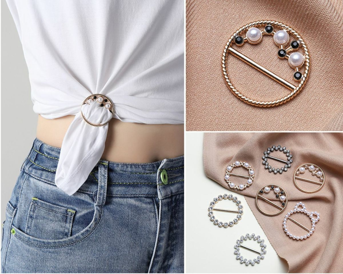 宝铂琳衣角打结扣环恤百搭圆形收腰环固定衣服胸针女下摆创意夹丝巾扣