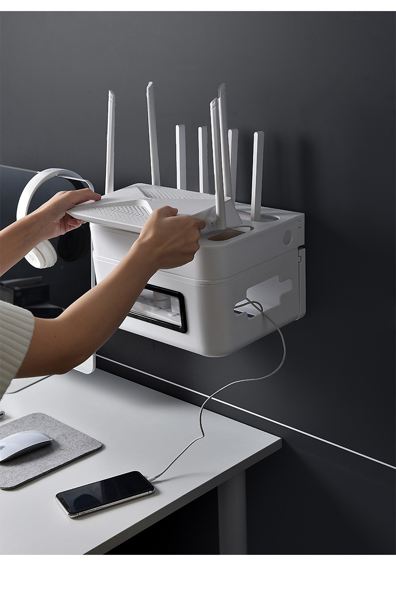 无线路由器收纳盒理线盒置物架wifi整理盒插线板保护盒电线理线器