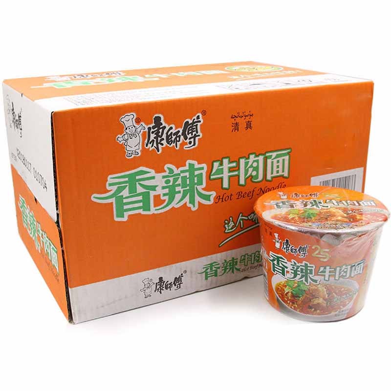 清真康师傅方便面桶装桶面香辣牛肉面方便面泡面速食面 12桶【图片