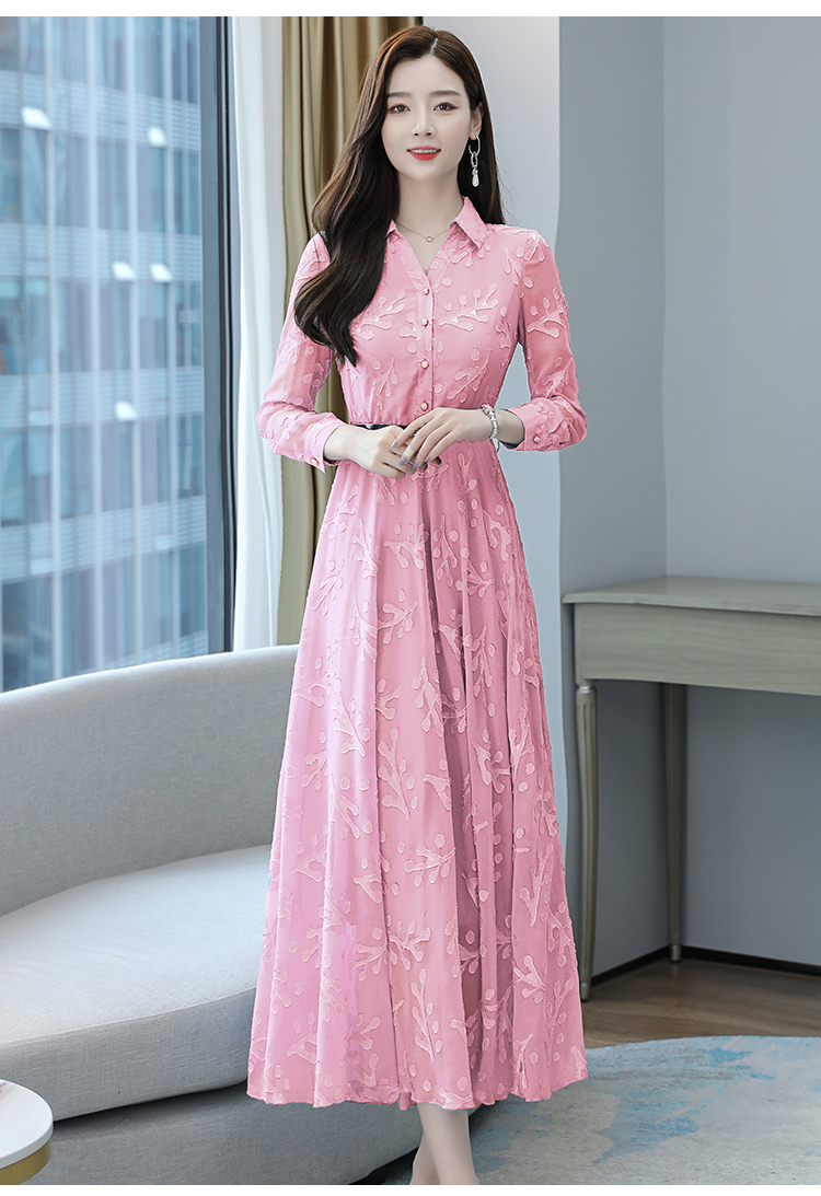 拉夏贝尔秋天秋装秋款女装2021年秋季初秋雪纺长袖连衣裙子女气质长裙