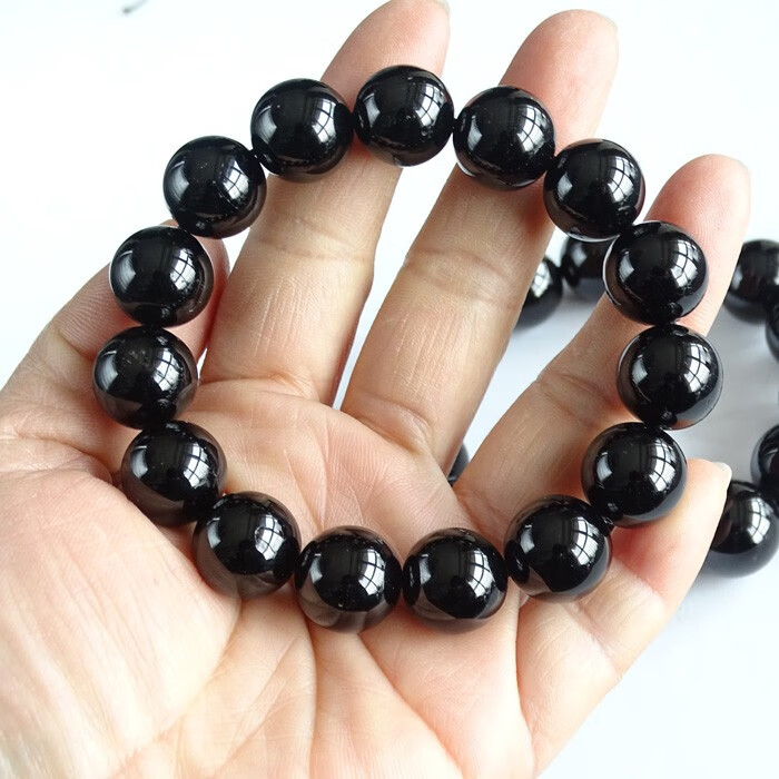 森洲天然黑碧玺手链三圈手链单圈手串能量石托玛琳男女款款二带花托款