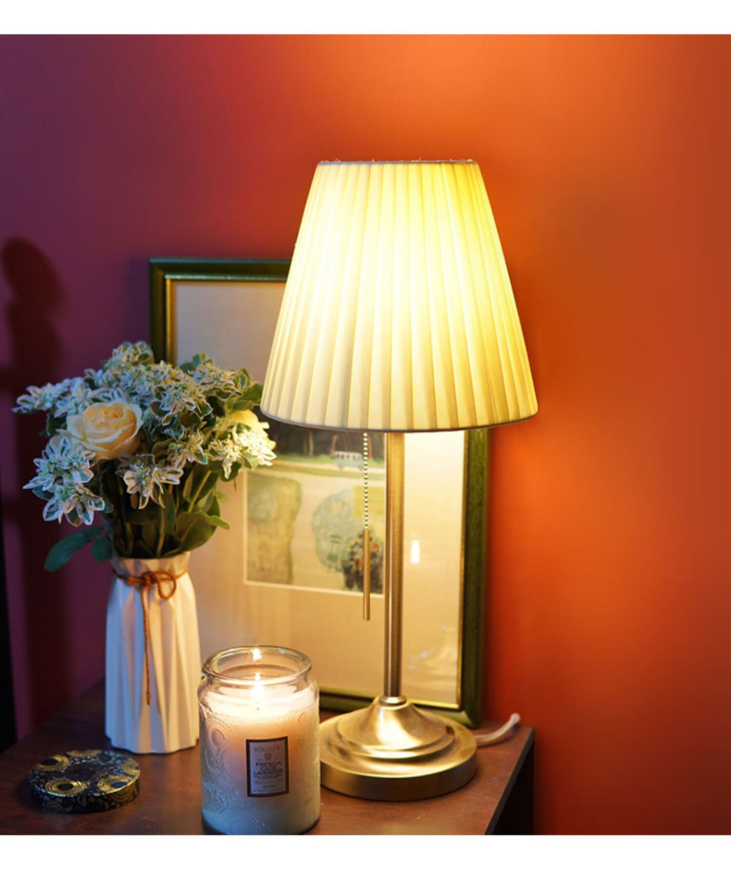 结婚红色台灯新娘陪嫁婚礼婚房长明灯百褶婚庆喜灯一对卧室床头灯