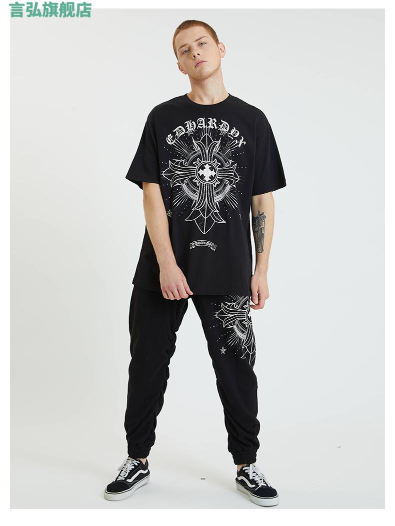 言弘hardy埃德哈迪新款ed夏季潮牌新品男士时尚字母烫钻印花短袖t恤