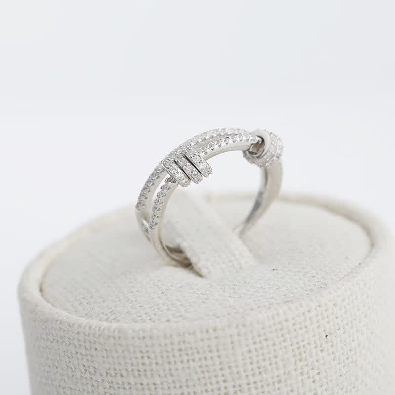 华花弥(huahuami)925银微镶锆石 双行灵动小圈戒指 设计感螺丝帽指环