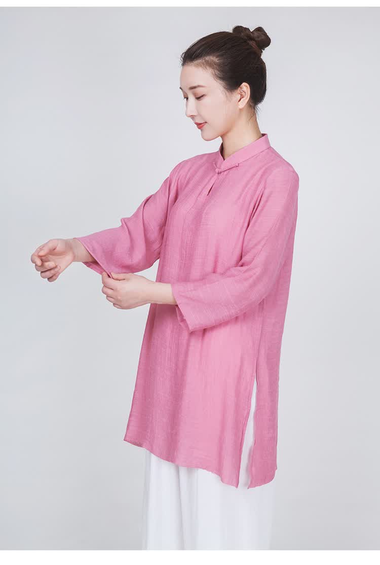 小和山太极服女装2021新款高端飘逸棉麻亚麻太极拳练功服夏季服装中长