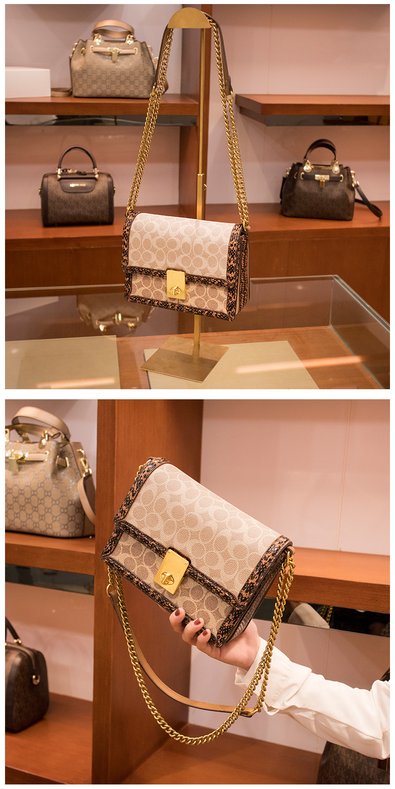 chenkai奢侈品包包女包哈顿包小方包女单肩斜挎链条包拼色hutton包