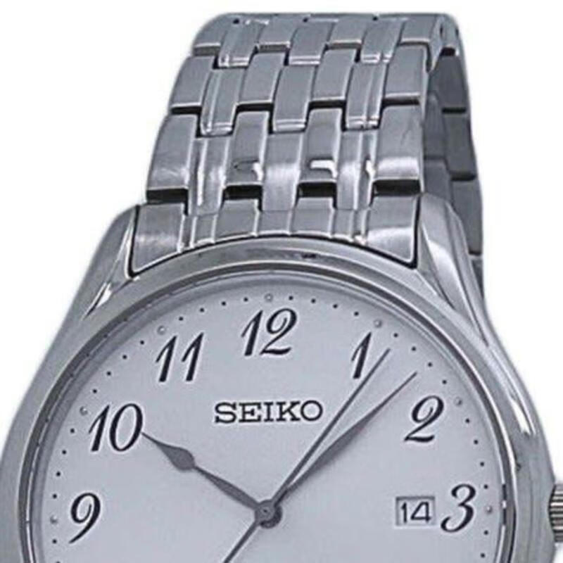 精工(seiko)男表 经典系列简约三针银色盘钢带男士石英手表 se-sur299