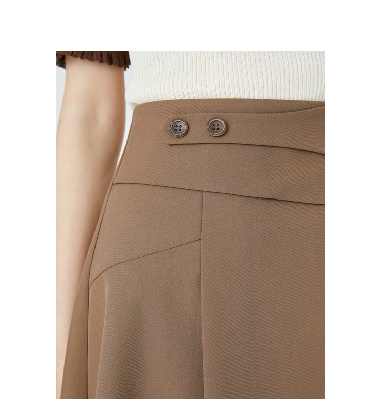 维格娜丝2022春夏新款时尚通勤ol半身裙收腰显瘦压褶大摆裙米藕色5m