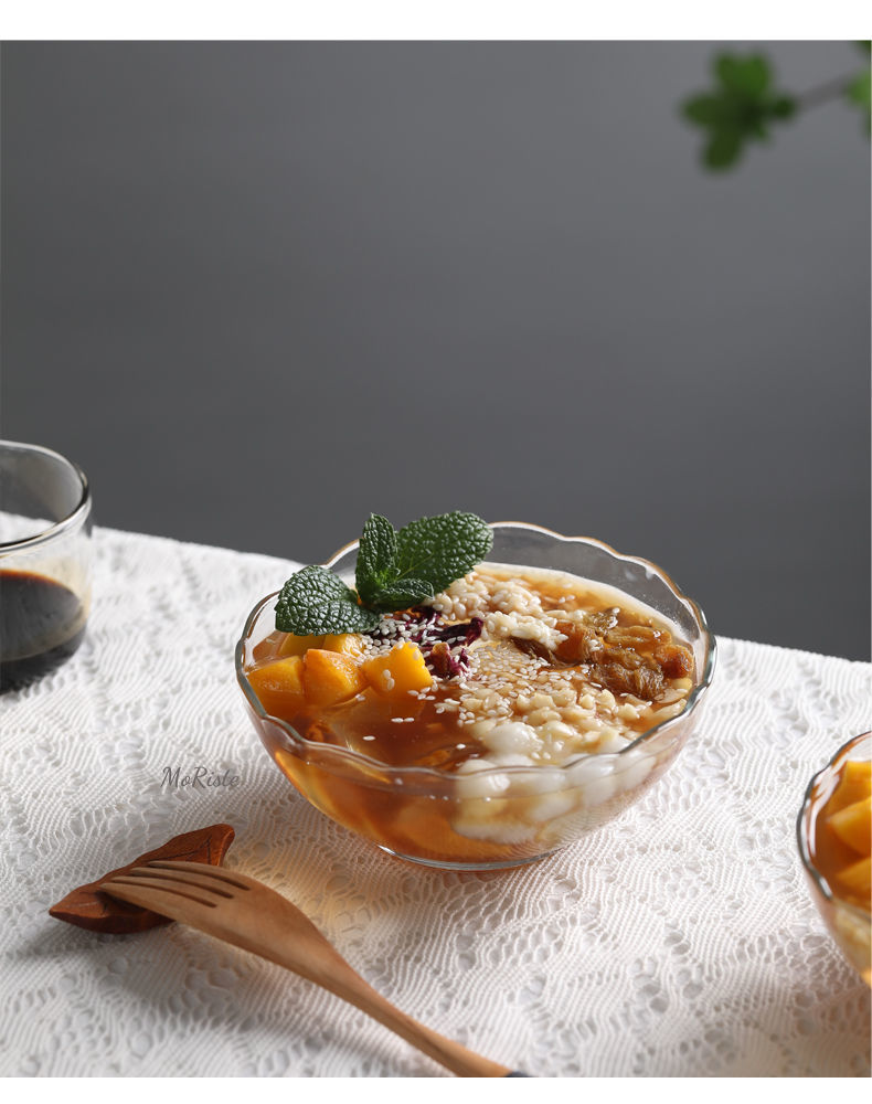 玻璃碗冰粉碗泡面碗水果沙拉碗耐高温汤碗莲花碗汤碗甜品碗家用 7寸