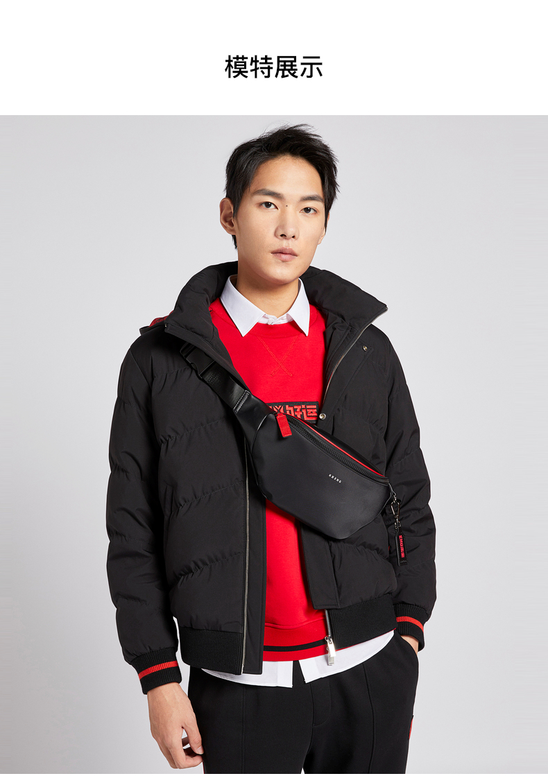 劲霸男装 短款可拆卸连帽夹克秋冬季保暖外套男crhd4888 黑色 160【图