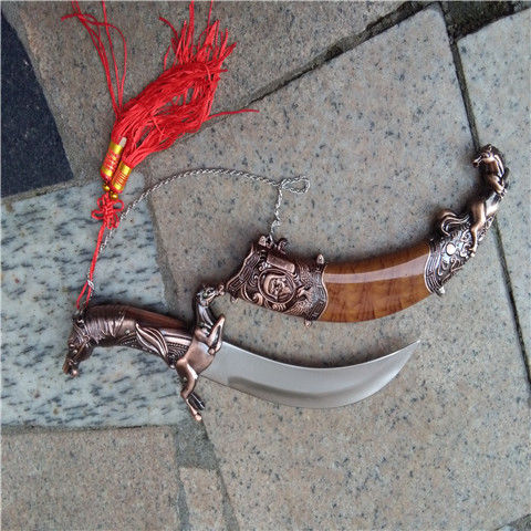 蒙古刀马头弯刀内蒙古特色金属工艺品刀剑未开刃收藏摆件礼物 总长38