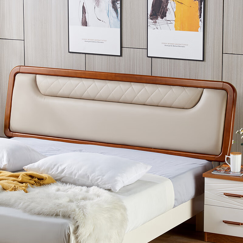 定制实木床头板软包床头现代简约板式床靠背板落地新中式18米单双人