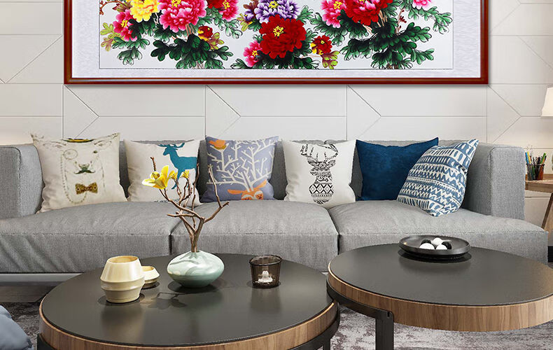 自营】花开富贵手绘客厅牡丹国画花鸟风水装饰壁画卧室富贵带框挂画