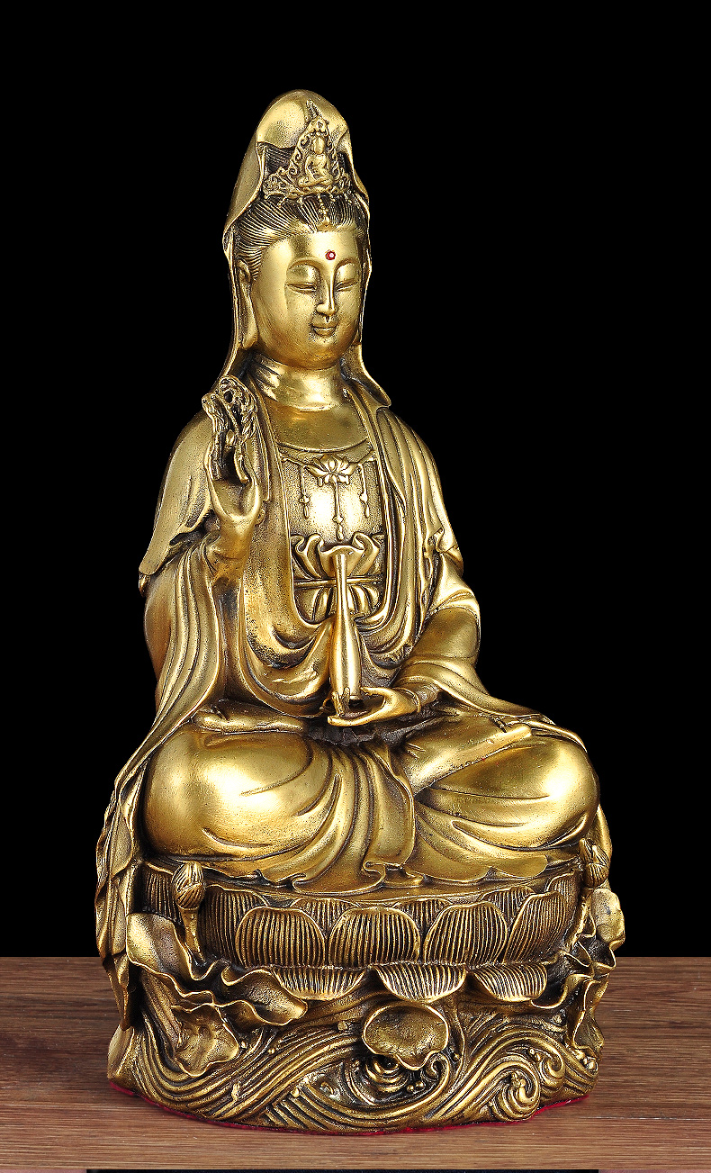 莲善堂全铜观世音菩萨佛像摆件柳枝观音娘娘坐莲坐台家用佛像供奉工艺