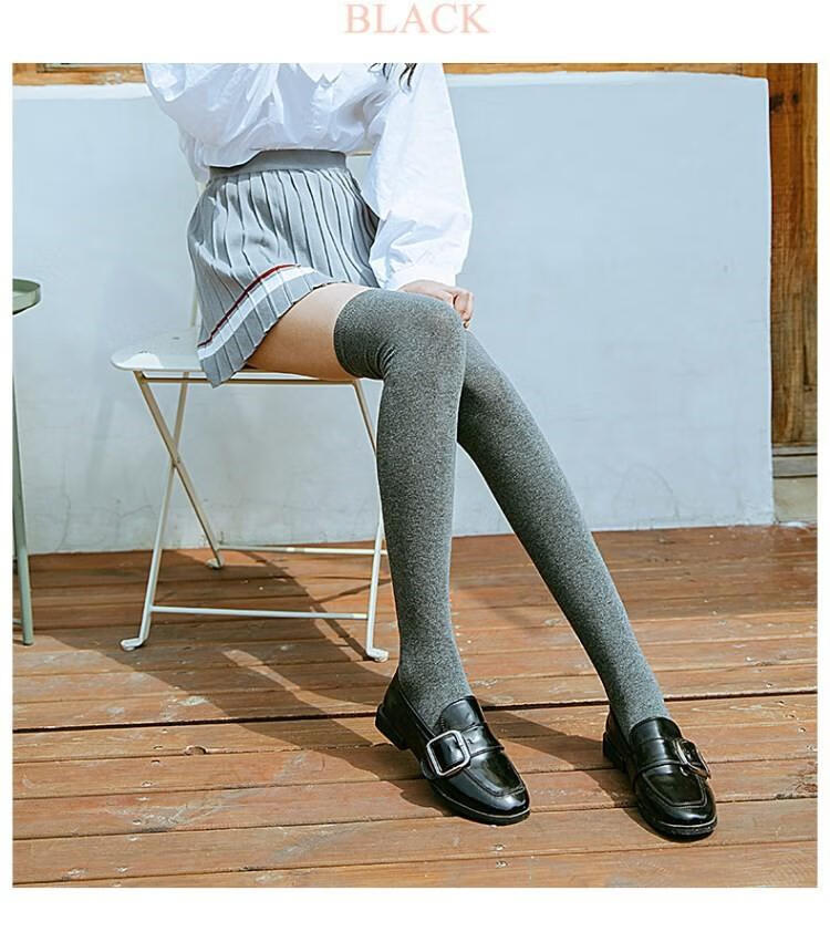 浪莎白色过膝校服袜女中长款网球袜高腰护膝长筒袜秋冬学生袜子大童秋