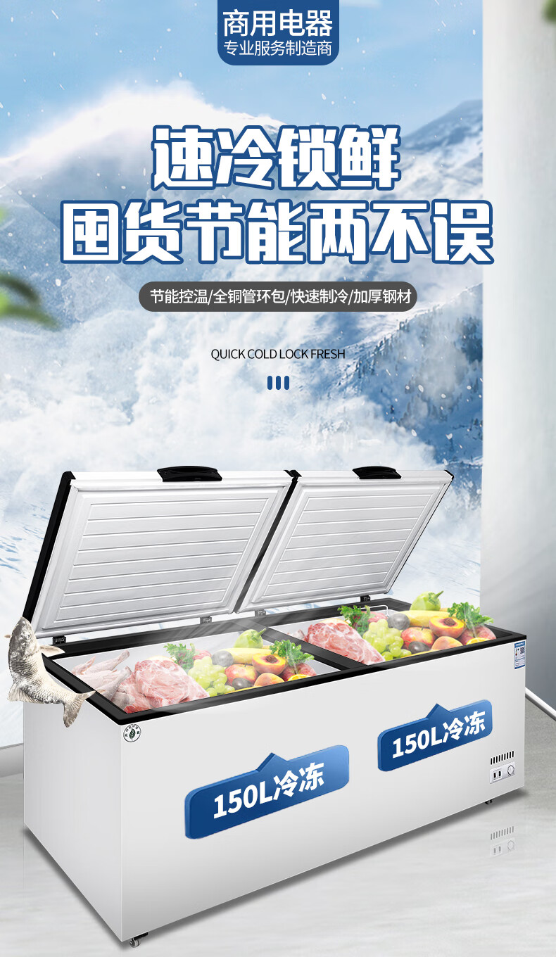 斯飞格冰柜商用大容量冷冻冷藏超大卧式单温双温铜管速冻超市冰柜 618