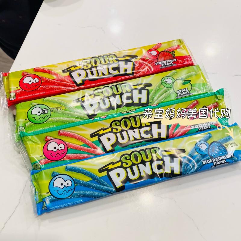 美国sour punch 水果扭扭糖酸粉吸管糖210支詹姆斯 独立装4个口味280g