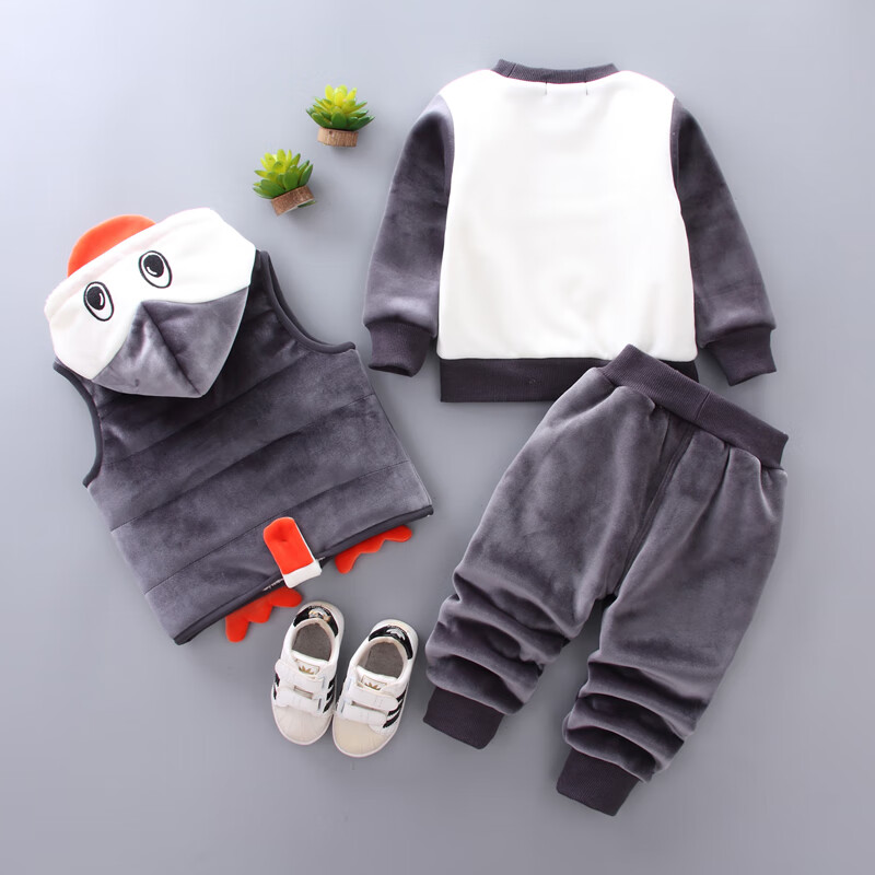 童装男3岁外套毛茸茸女秋冬款加绒加厚金丝绒三件套宝宝1岁4潮 毛毛熊