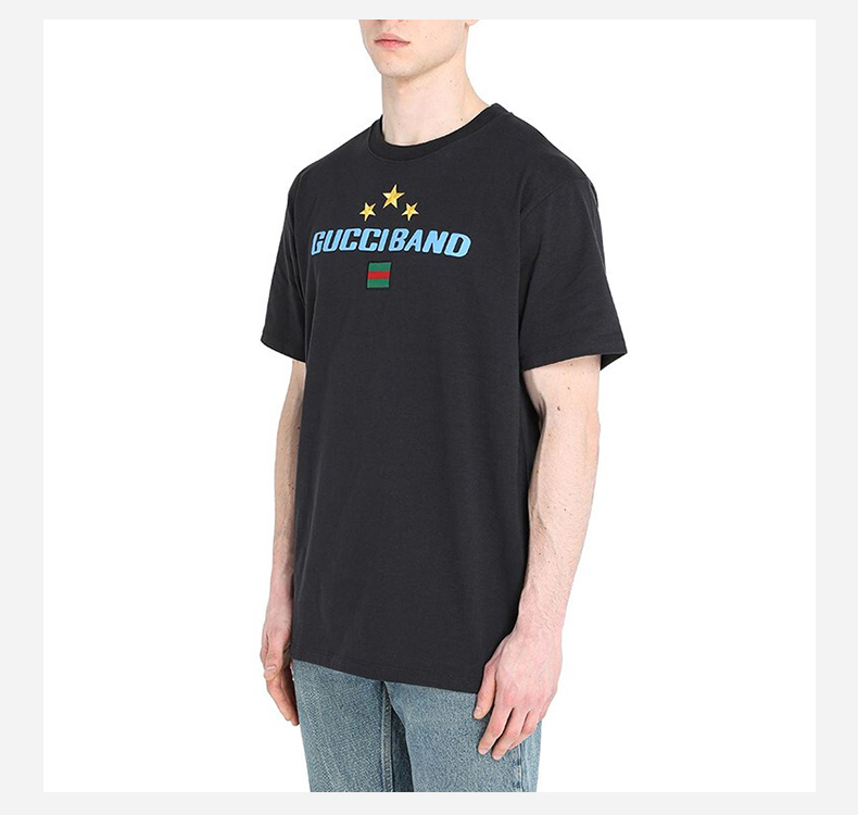 【鹿晗同款新品 gucci古奇/古驰t恤男band刺绣印花标识宽松版短袖衫