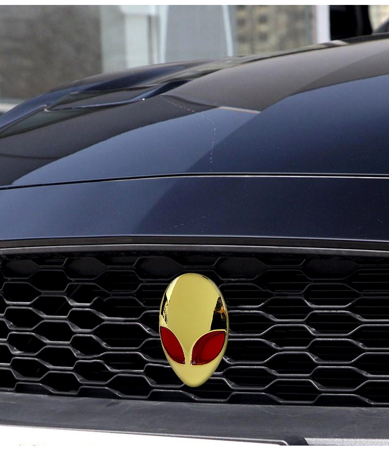 外星人logo车标改装中网标立体金属贴个性diy装饰贴车身车窗贴标 小号