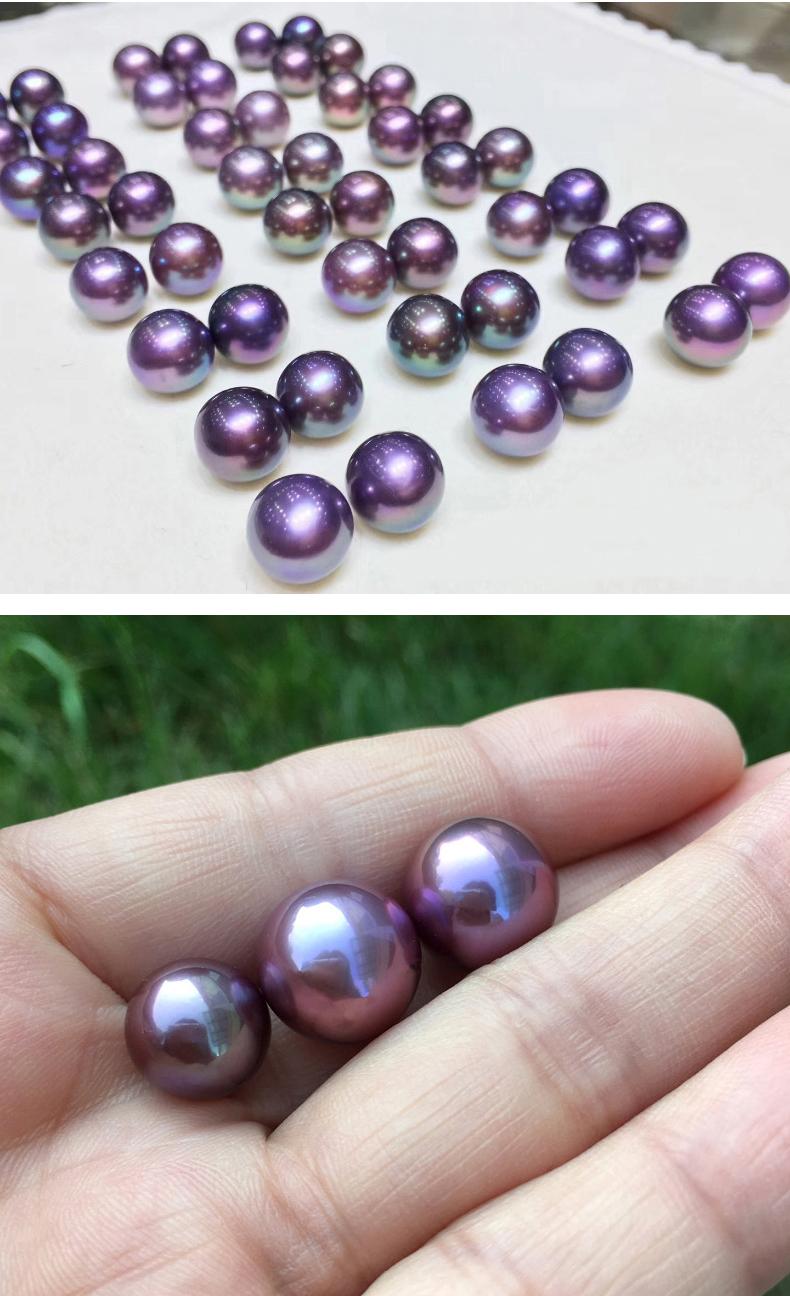 海瞳k金淡水珍珠吊坠女单颗正圆【谷灵】妖紫色珠宝锁骨链大珠送女友