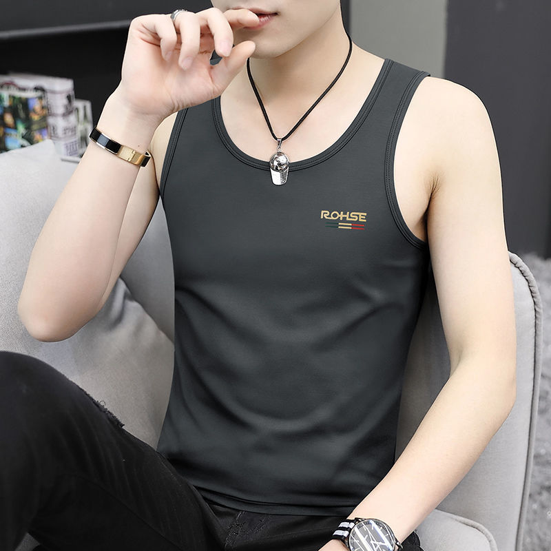 男士小背心莫代尔冰丝男士背心无痕圆领坎肩夏季跨栏运动外穿上衣马甲