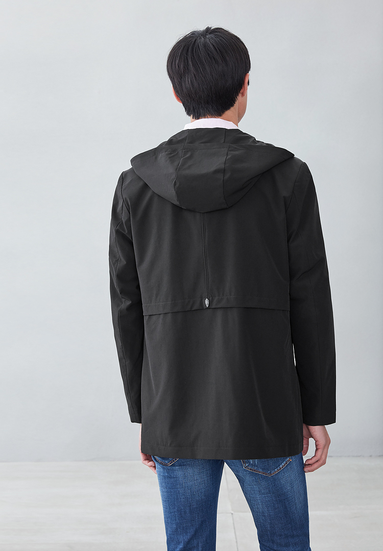 hla海澜之家防风抽绳连帽风衣混纺有型长款休闲风衣外套男hwfad1r006a