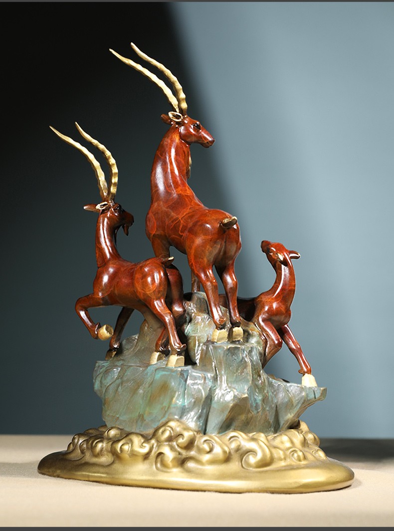 奥丹伊三羊开泰全铜羊摆件家居客厅玄关酒柜装饰品乔迁新居开业礼品
