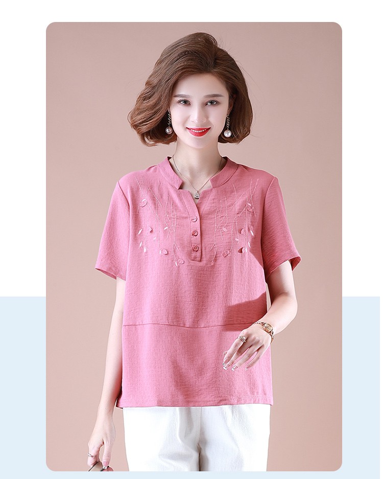 奢侈品质高端进口女装特价中老年女棉麻夏季半袖上衣4050岁中年妈妈款