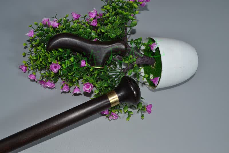 乌木紫光檀手杖实木圆头文明棍三节木质拐杖老人防滑拐棍登山杖 乌木