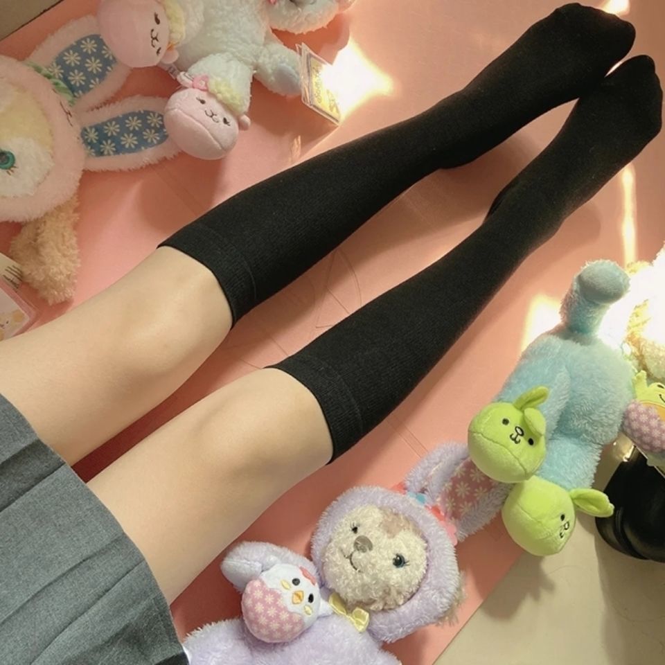 压力瘦腿袜女美腿塑形可爱jk小腿袜韩版中筒日系学生冬季防滑春秋白色