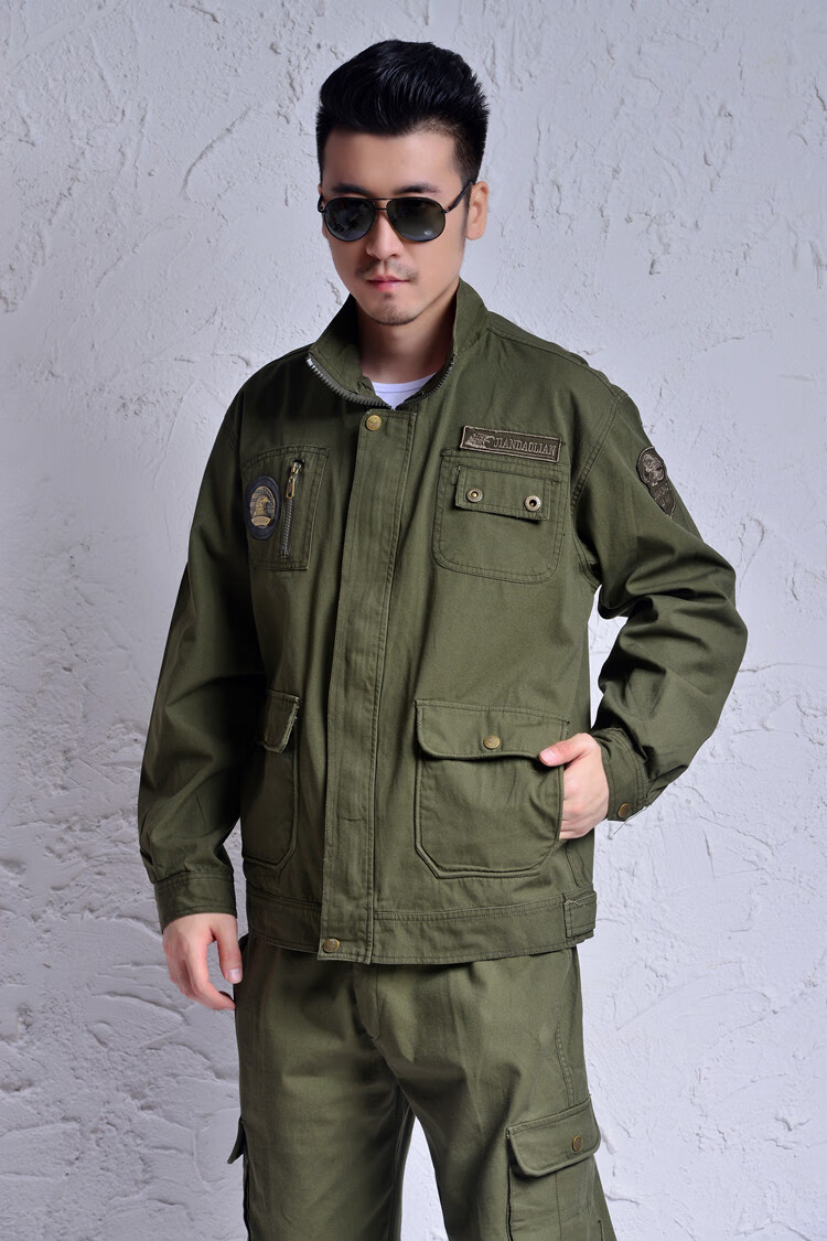 迷彩服春秋棉迷彩服套装户外耐磨帆布劳保工作服电焊防烫工装军绿上衣