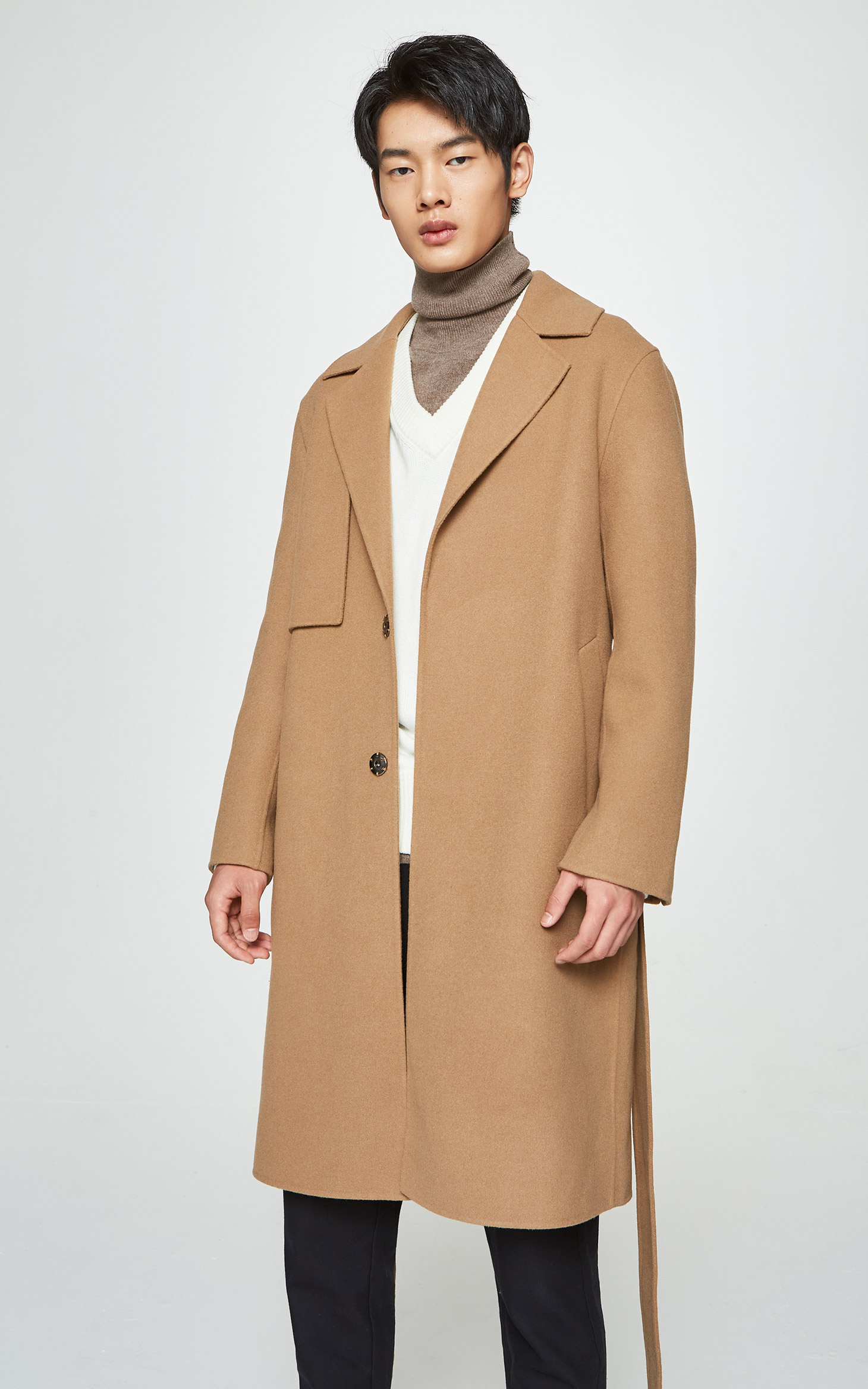 selected思莱德新男商务休闲羊毛系带纯色西服大衣s420427018 沙色