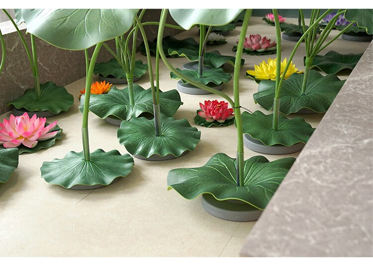 新品】仿真荷叶荷花带杆假荷花仿真花绿植水池塘装饰拍摄演出舞蹈道具