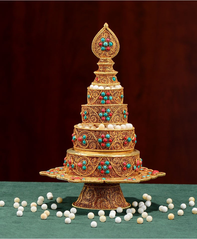 艺巅吉彩 七宝石密宗佛堂供佛曼扎盘佛塔宝瓶佛像家用八供装赞玉石