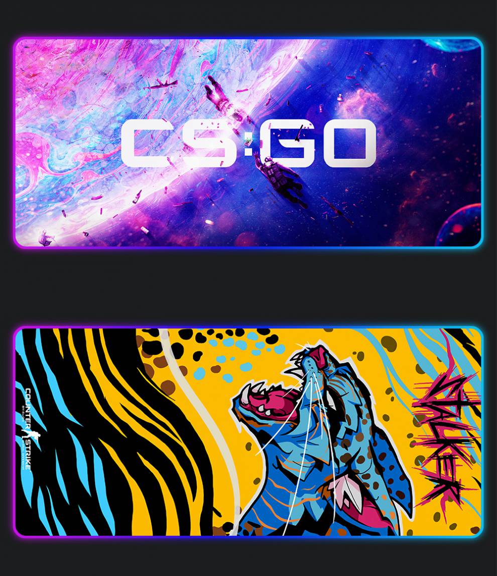 垫 csgo发光鼠标垫游戏印花集黑色魅影电竞超大键盘垫 二西莫夫awp