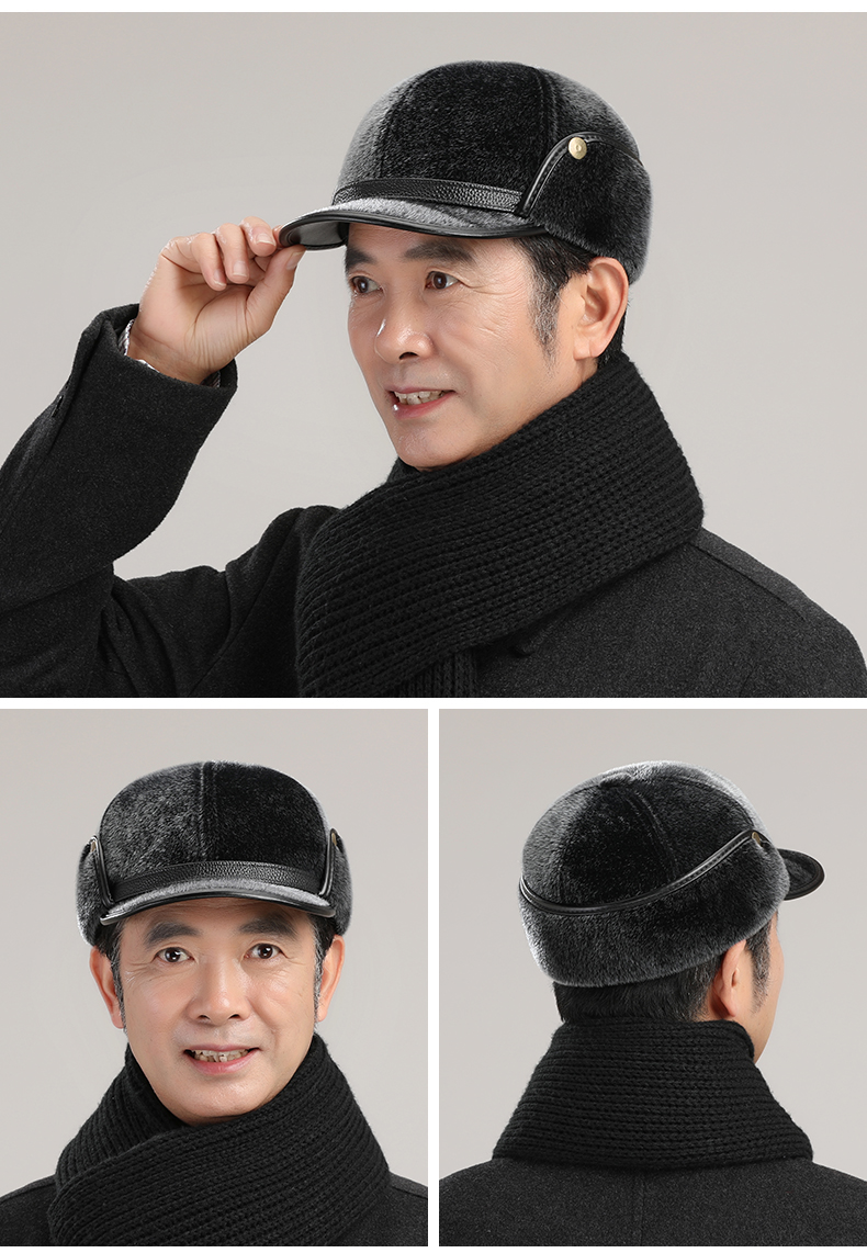 冬季新款老人帽子男平顶帽老头加厚保暖护耳冬季中老年人东北爷爷帽棉