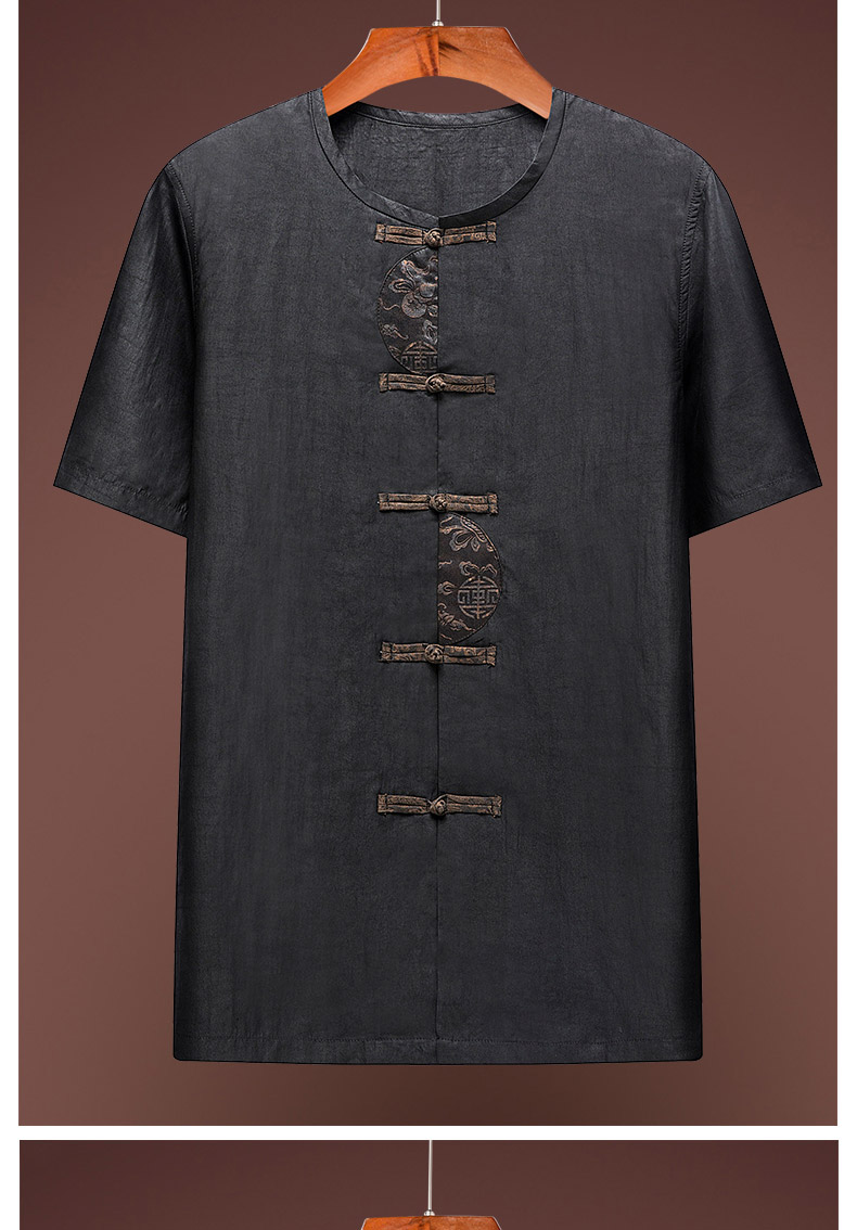 拾福唐装男夏季重磅真丝香云纱男装莨绸短袖衬衫男士中国风丝绸夏装