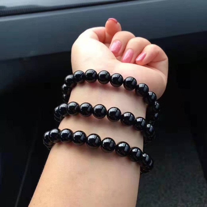 森洲 天然黑碧玺手链 三圈手链 单圈手串能量石托玛琳男女款 款二带