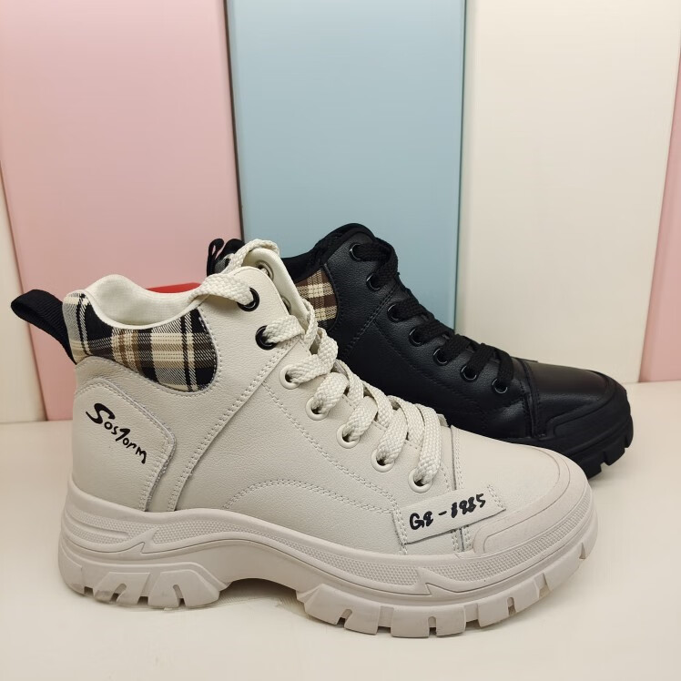 巨日女鞋 2022新款厚底马丁靴女鞋2022春季短筒靴单靴休闲运动 黑色