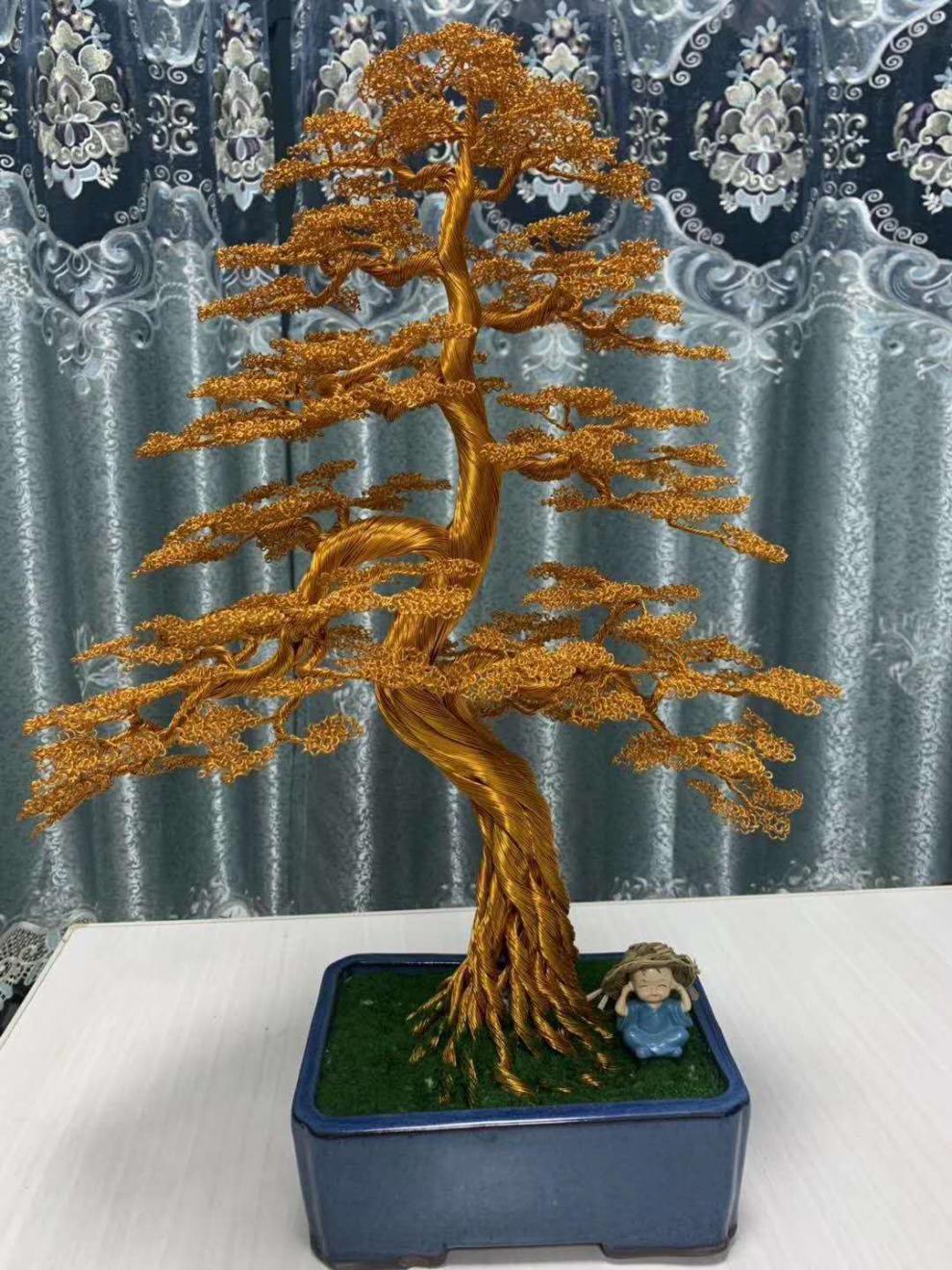 铜丝工艺品仿真铜丝工艺品文客松铁丝编制发财树摇钱树摆件铜丝树聚宝