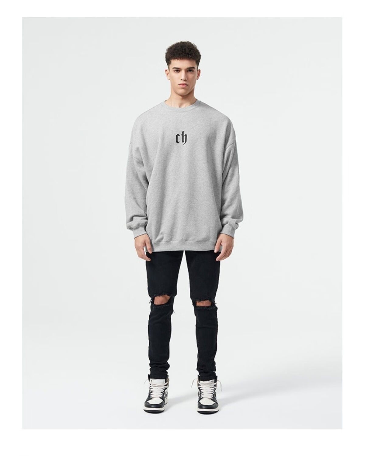 ch卫衣男潮牌ins宽松秋冬季加绒加厚圆领套头衫国潮情侣上衣柏帝娜