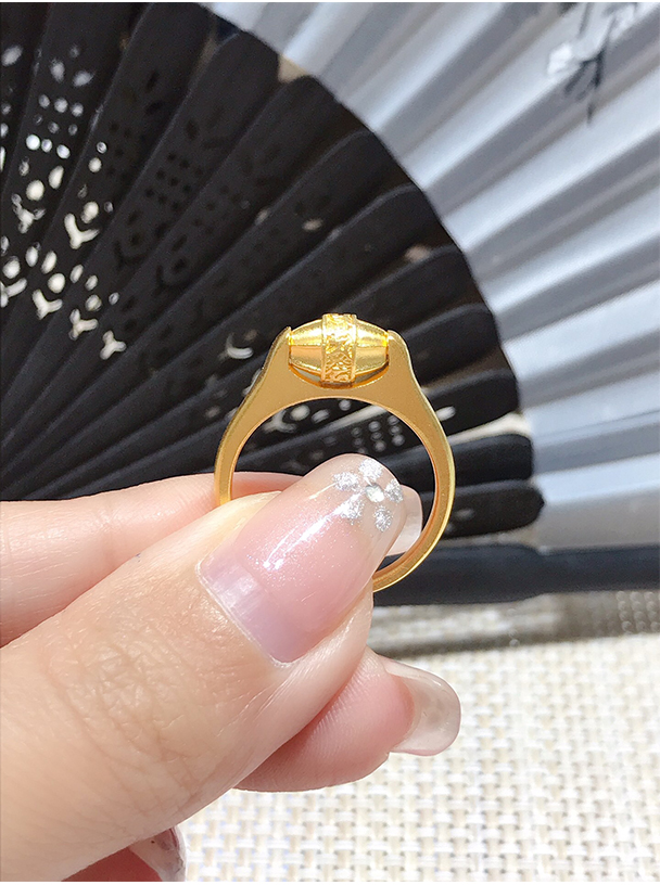老凤凰古法金戒指女款实心时来运转可转动黄金指环足金999足金食指戒