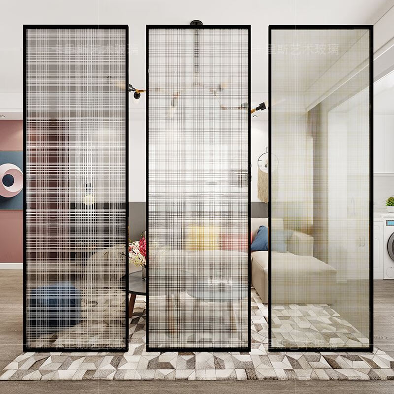 定制钢化夹丝玻璃屏风隔断入户玄关现代简约轻奢艺术玻璃干湿分离